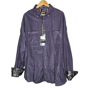 Caviar Dremes Black and Purple Check Dress Shirt Black Size 3XL